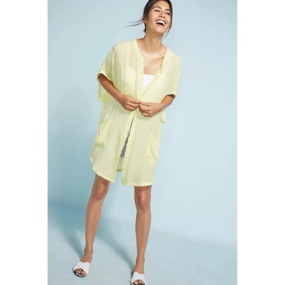 New Anthropologie Saturday Sunday Kendra Tunic Womens L Chartreuse Pockets Top